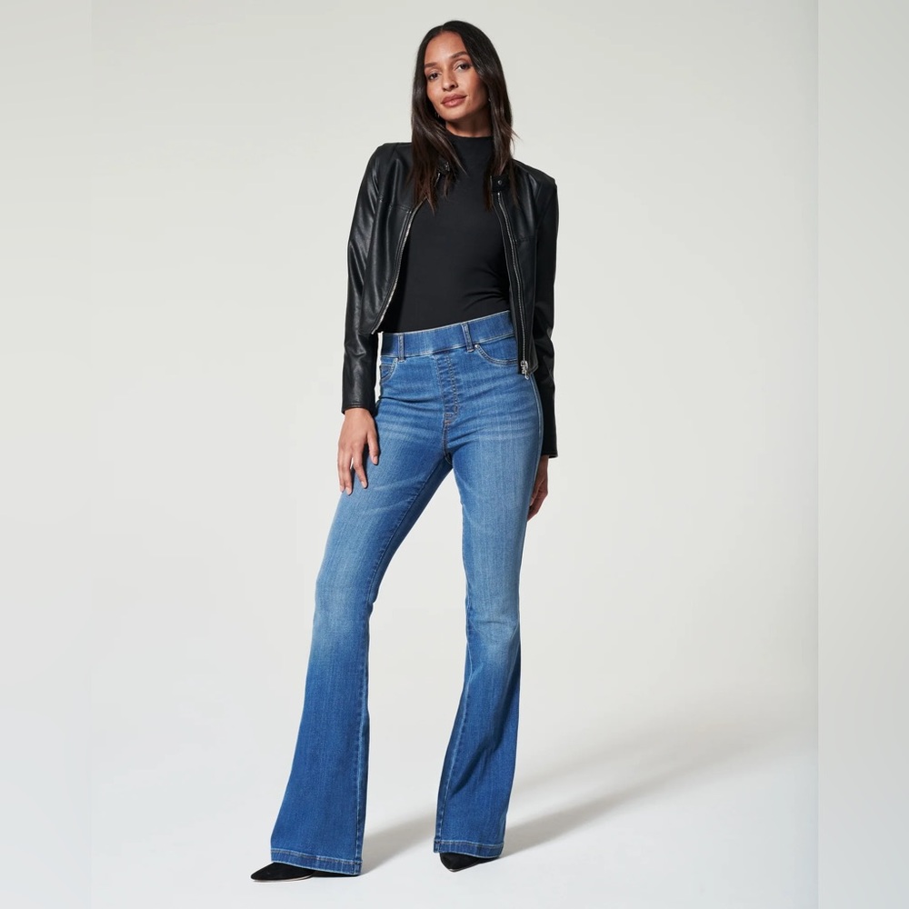 spanx pull on high waisted flare leg jeans